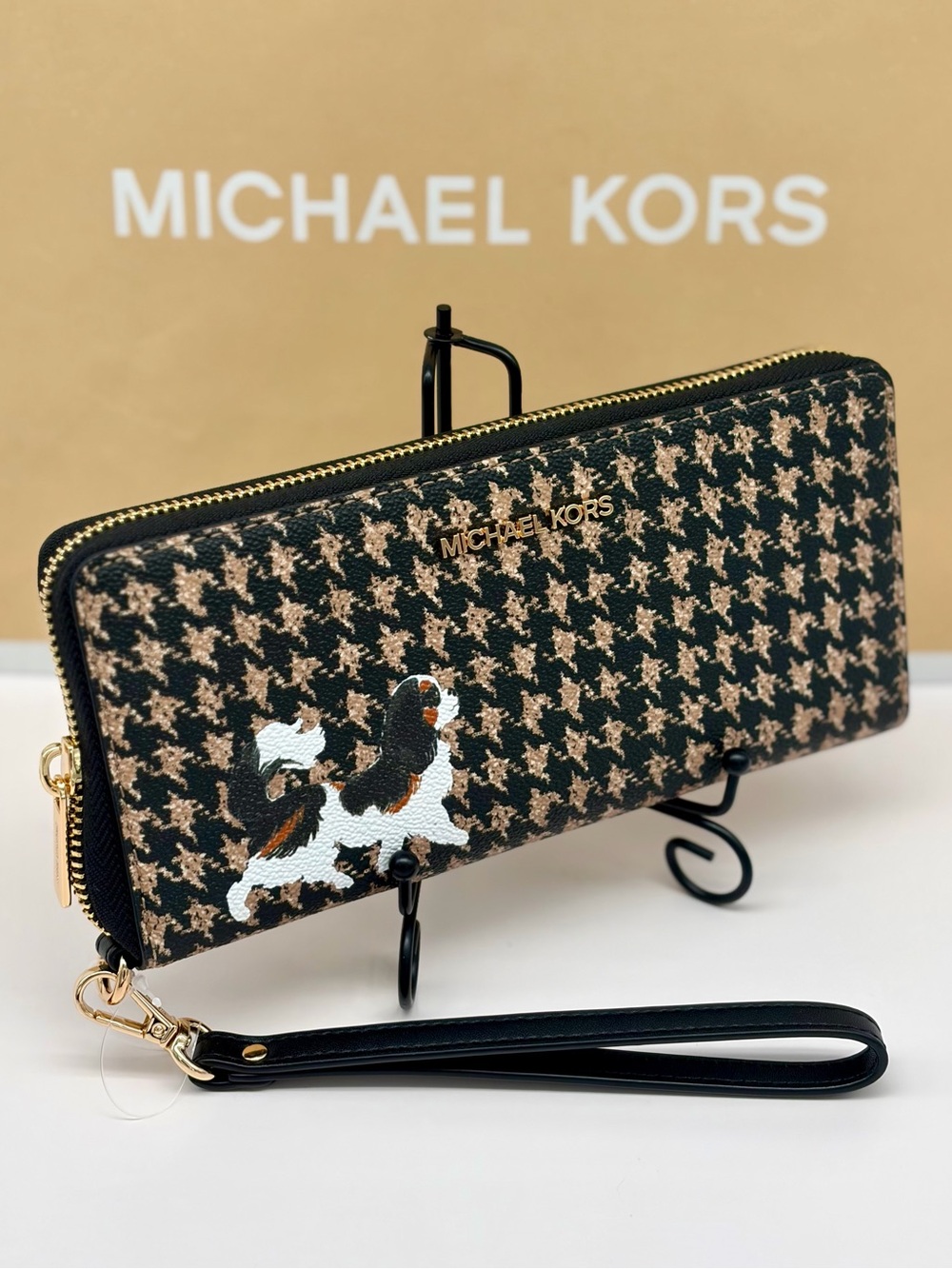 Michael Kors Jet Set Travel Houndstooth Print Continental Wristlet